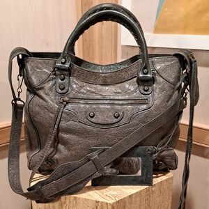 Balenciaga Dark Gray Velo City Bag With Shoulder Strap